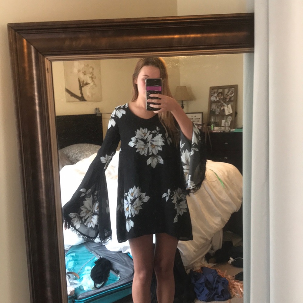 Black floral long sleeve dress